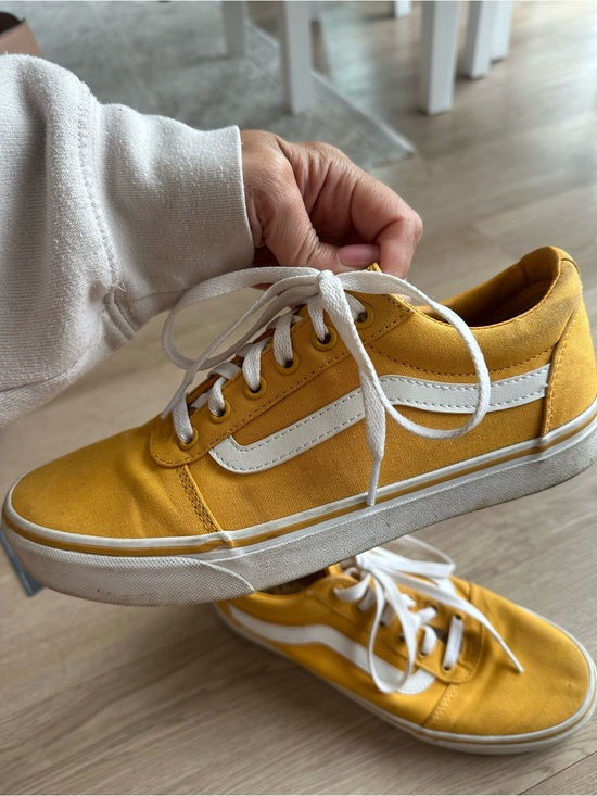 Vans Shoes - Vans Low-Top Canvas Sneakers in Mustard Yellow with White Stripe